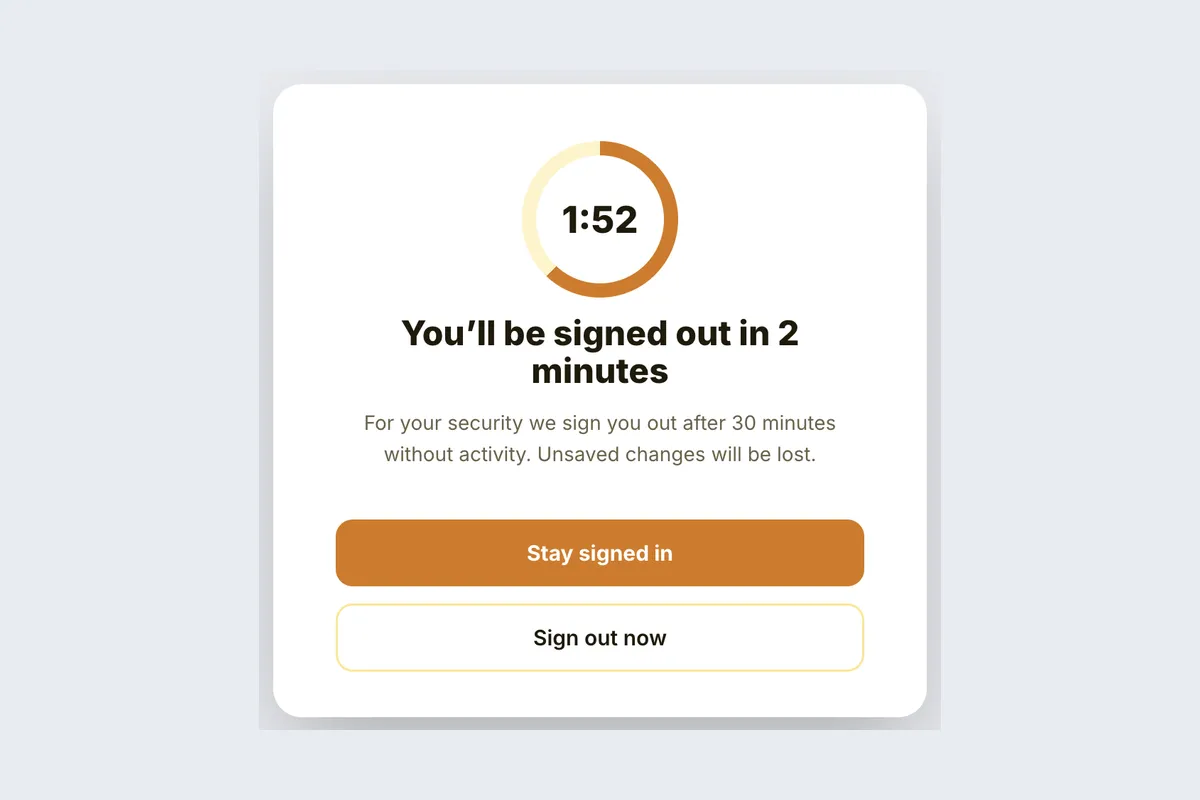 Session Timeout · Stay Signed In template, full page