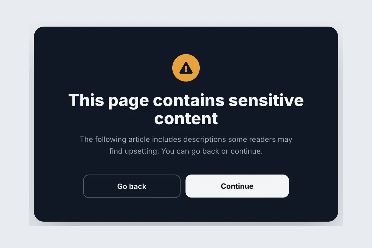 Content Warning · Sensitive template, full page