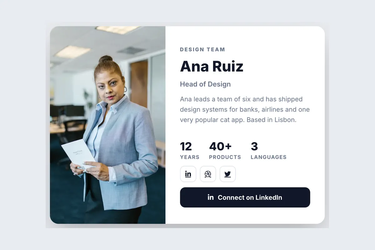 Team Bio · Member Detail template, full page