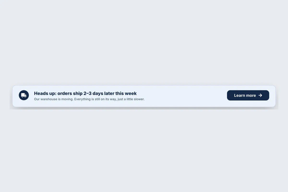 Shipping Delay · Heads Up template, full page