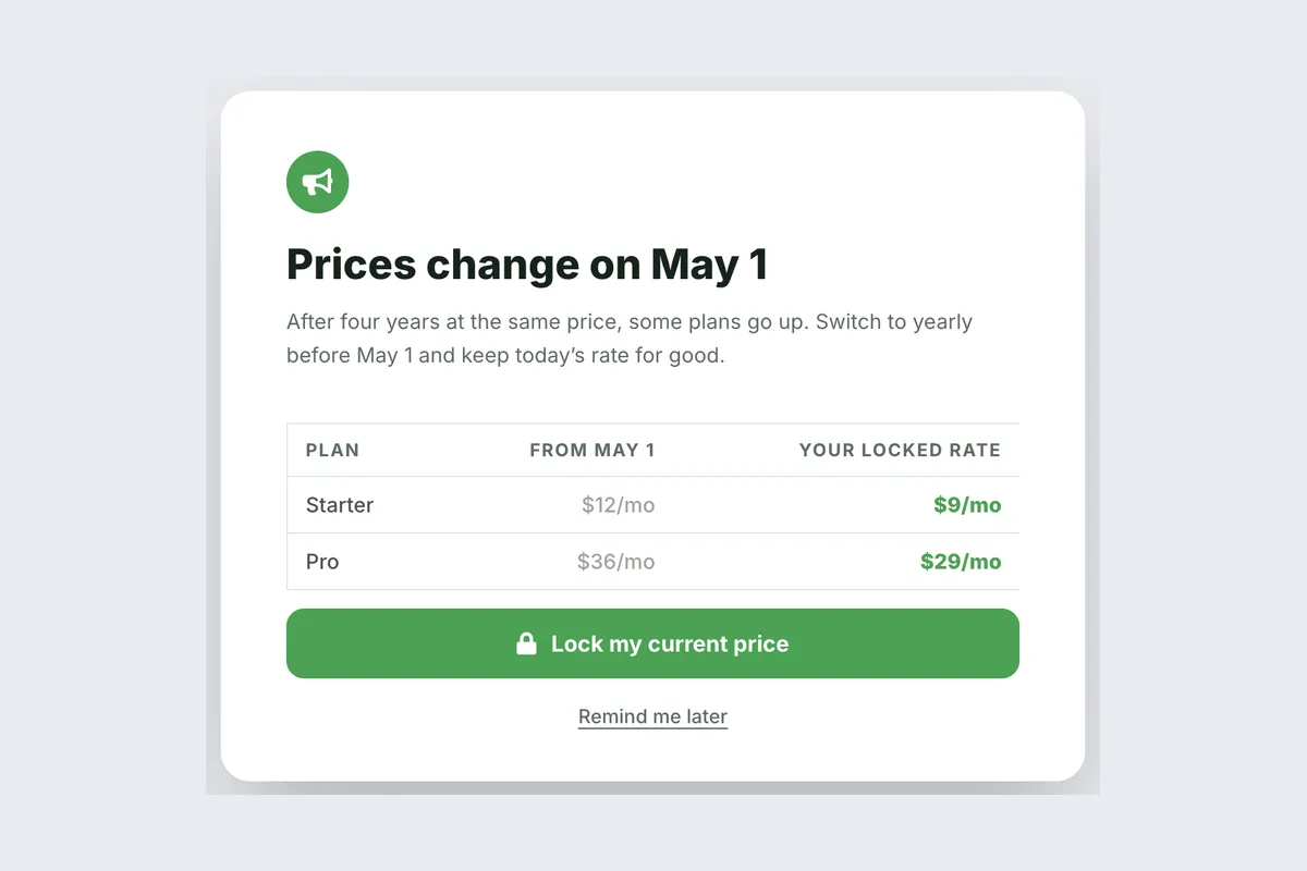 Pricing Update · Lock Your Rate template, full page