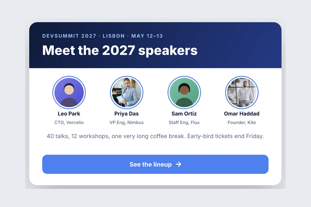 Speaker Lineup · Tech Summit template, full page