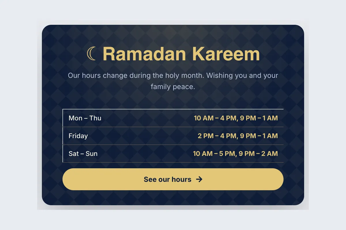 Ramadan Kareem · Iftar Hours template, full page
