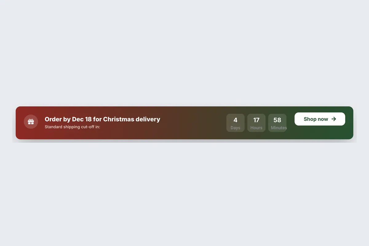 Holiday Shipping · Order By Timer template, full page