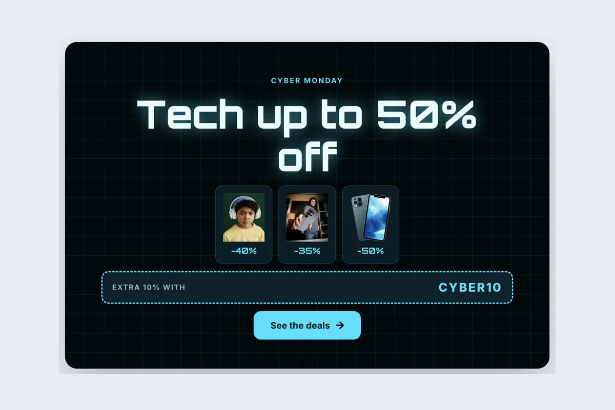Cyber Monday · Tech Deals template, full page
