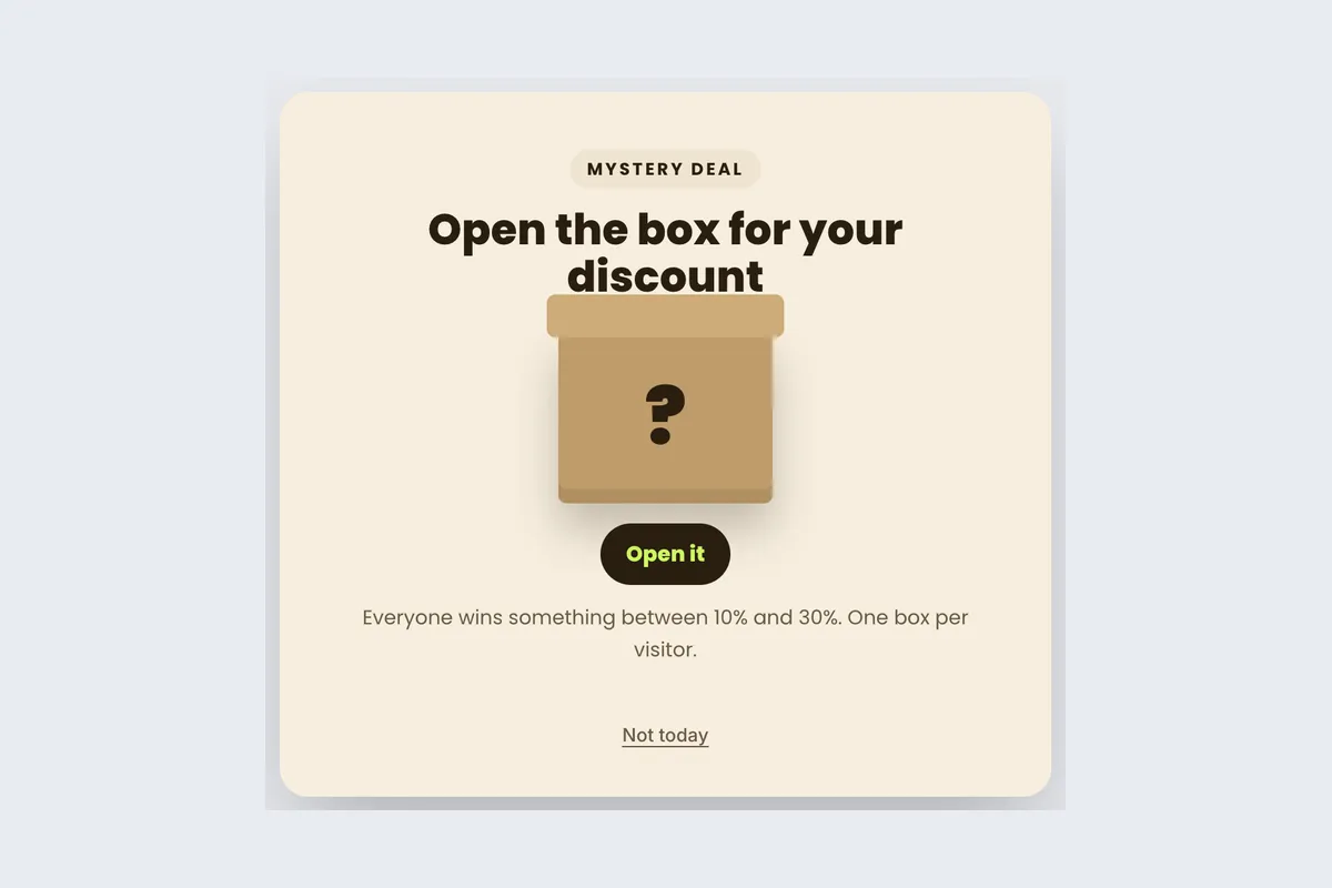 Mystery Box · Open for a Deal template, full page