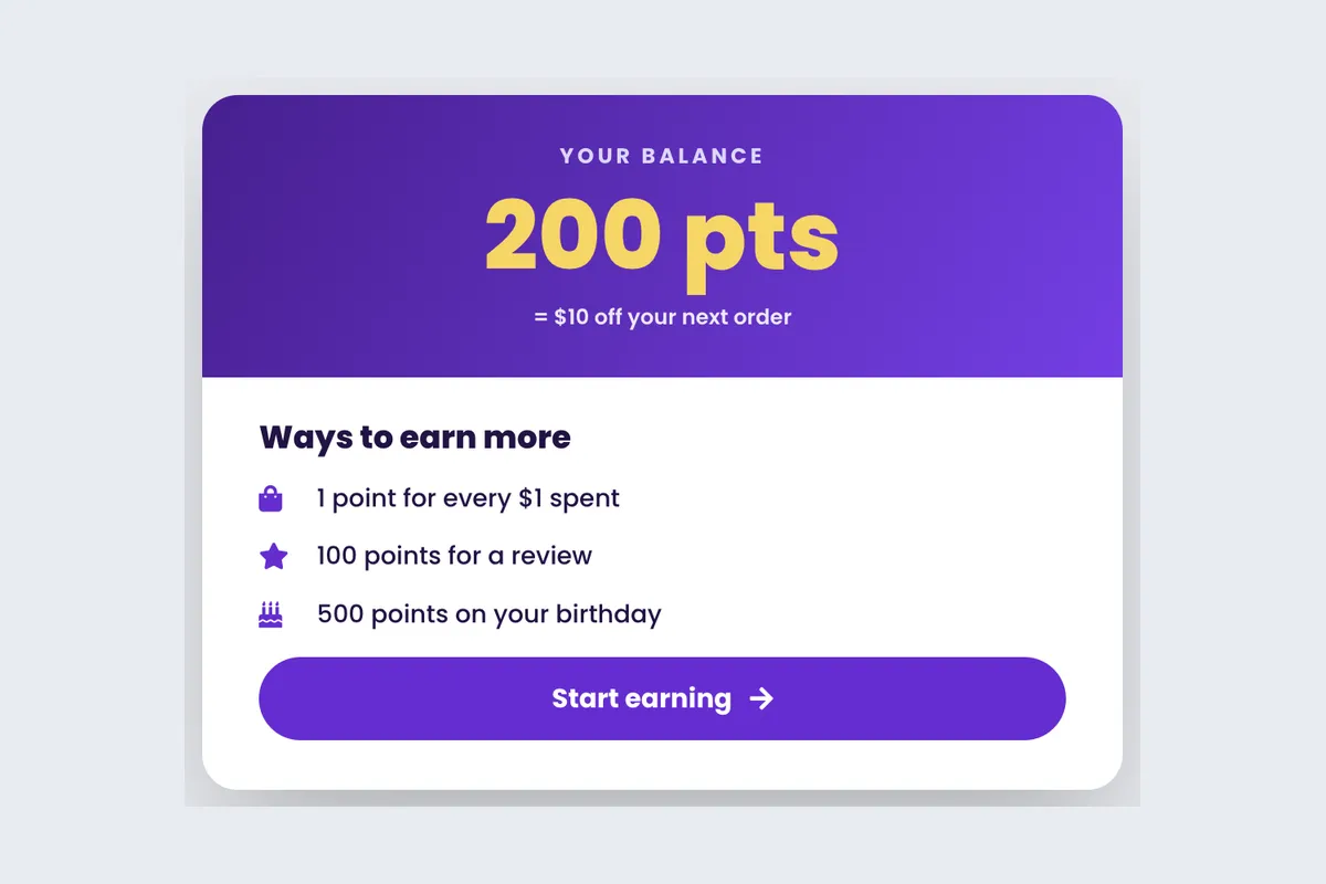 Rewards Welcome · Points Club template, full page