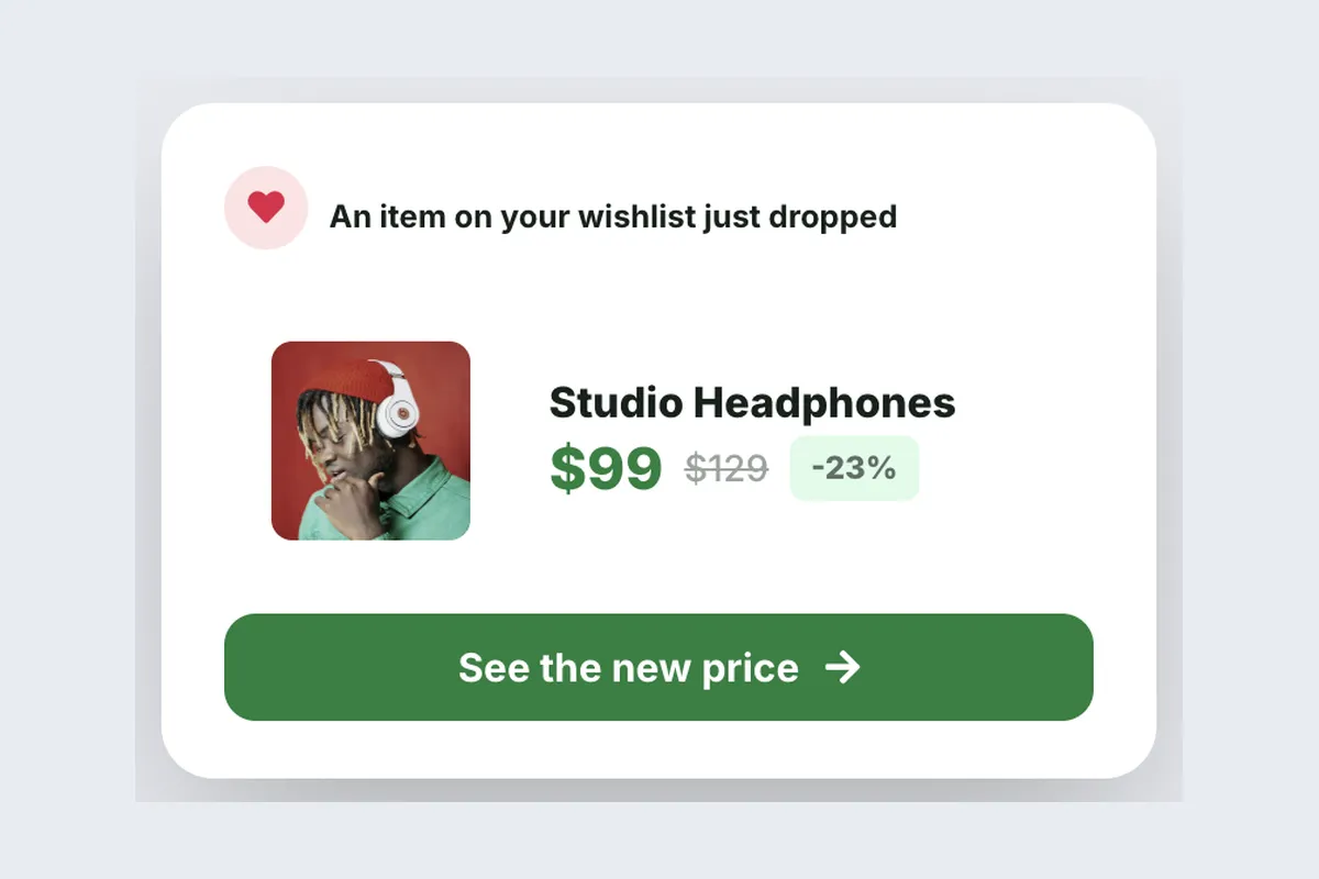 Price Drop · Wishlist Alert template, full page