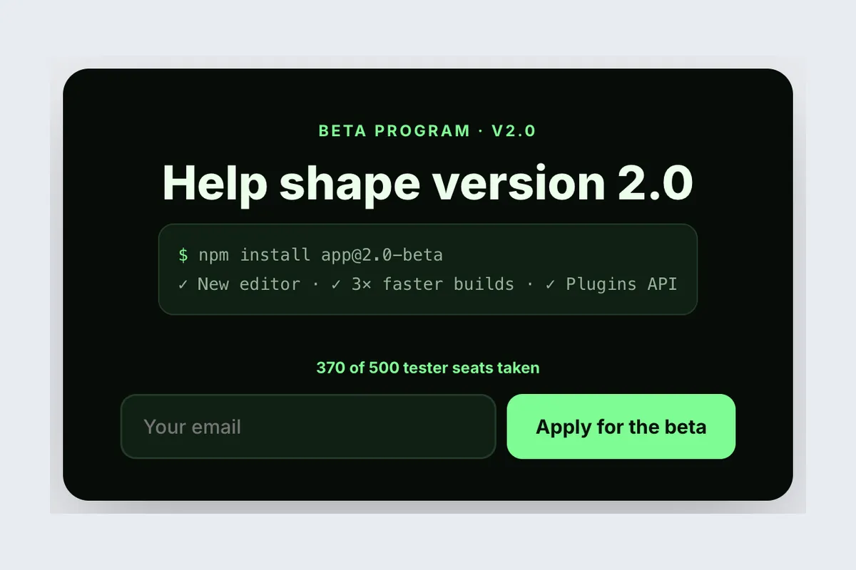 Beta Program · Tester Signup template, full page