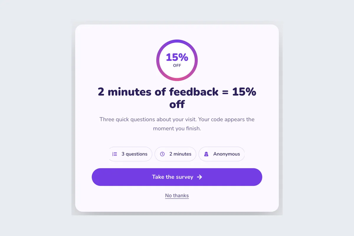 Survey Reward · 2 Minutes template, full page