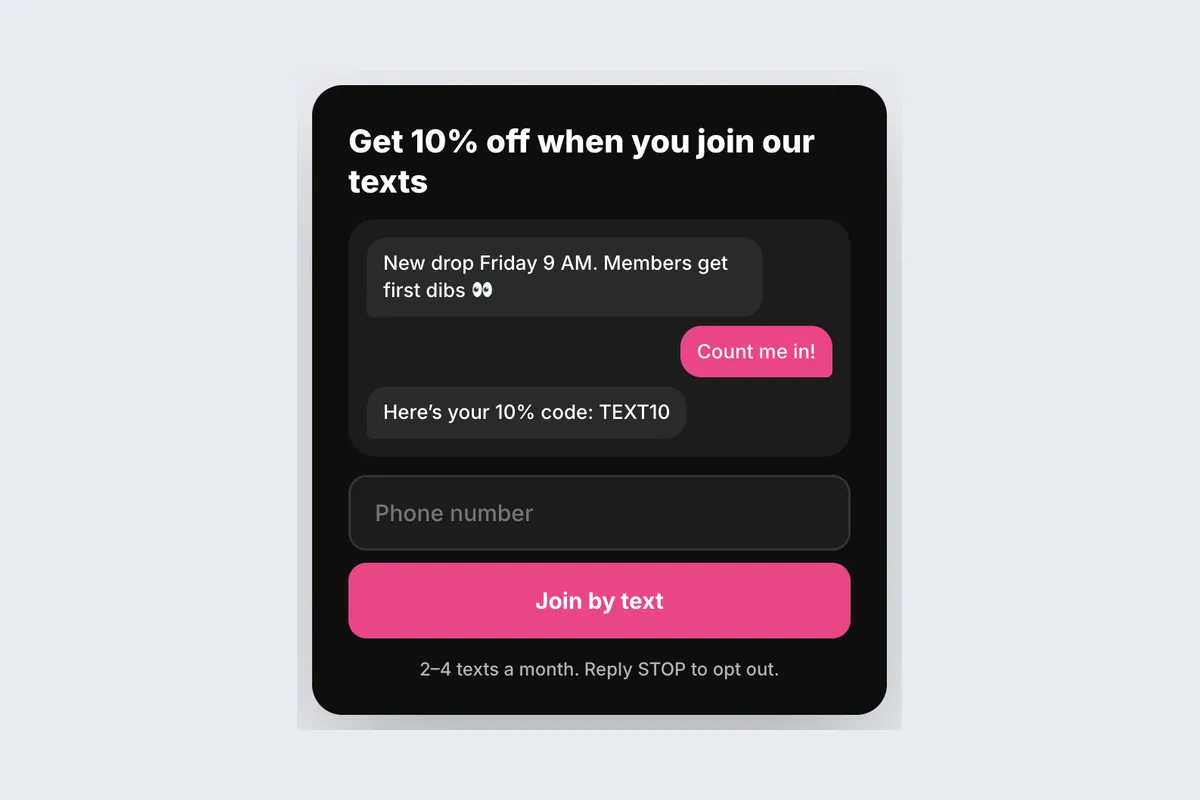 SMS Club · Text Offers template, full page