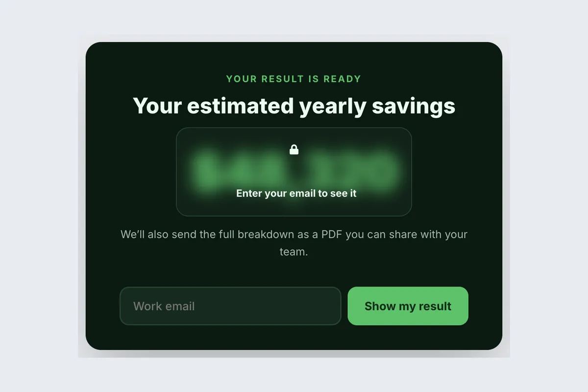 Calculator Unlock · ROI Result template, full page