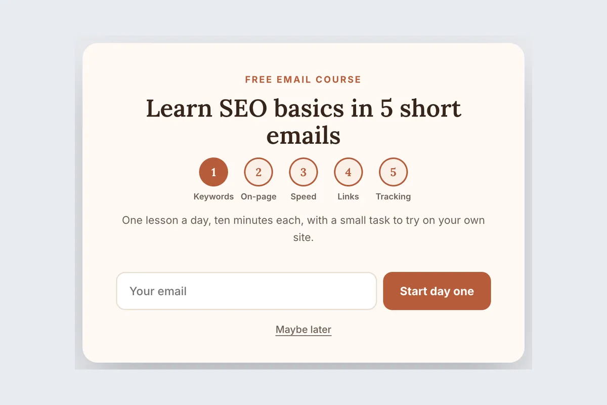 Email Course · 5-Day Crash Course template, full page