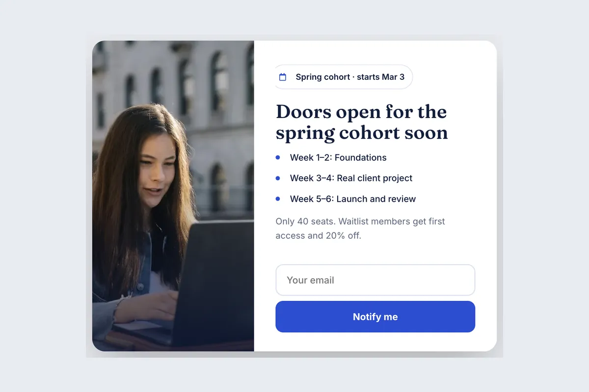 Course Waitlist · Next Cohort template, full page