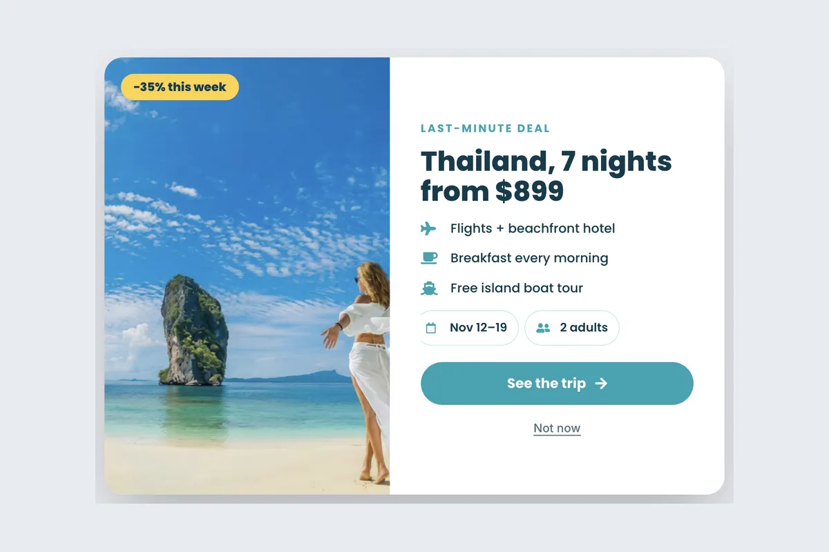 Travel · Destination Deal template, full page