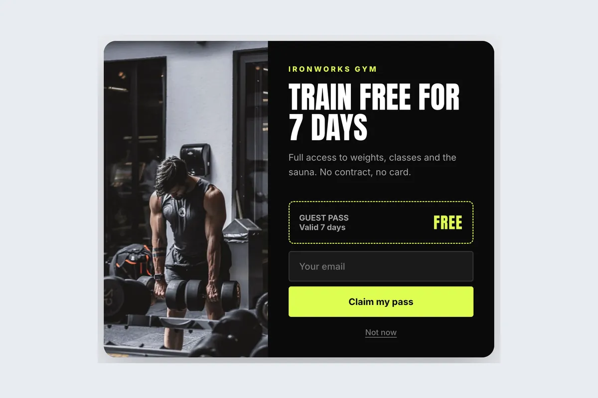Gym · 7-Day Free Pass template, full page