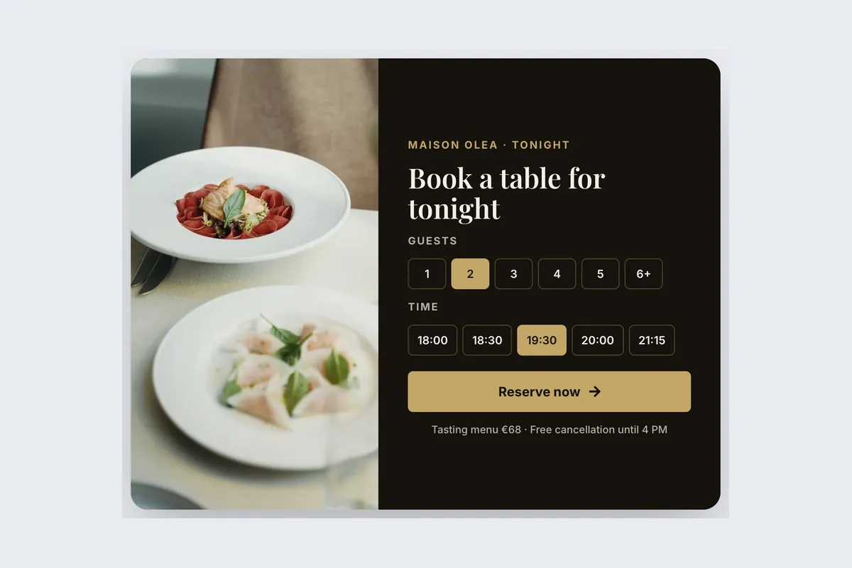 Restaurant · Table Reservation template, full page