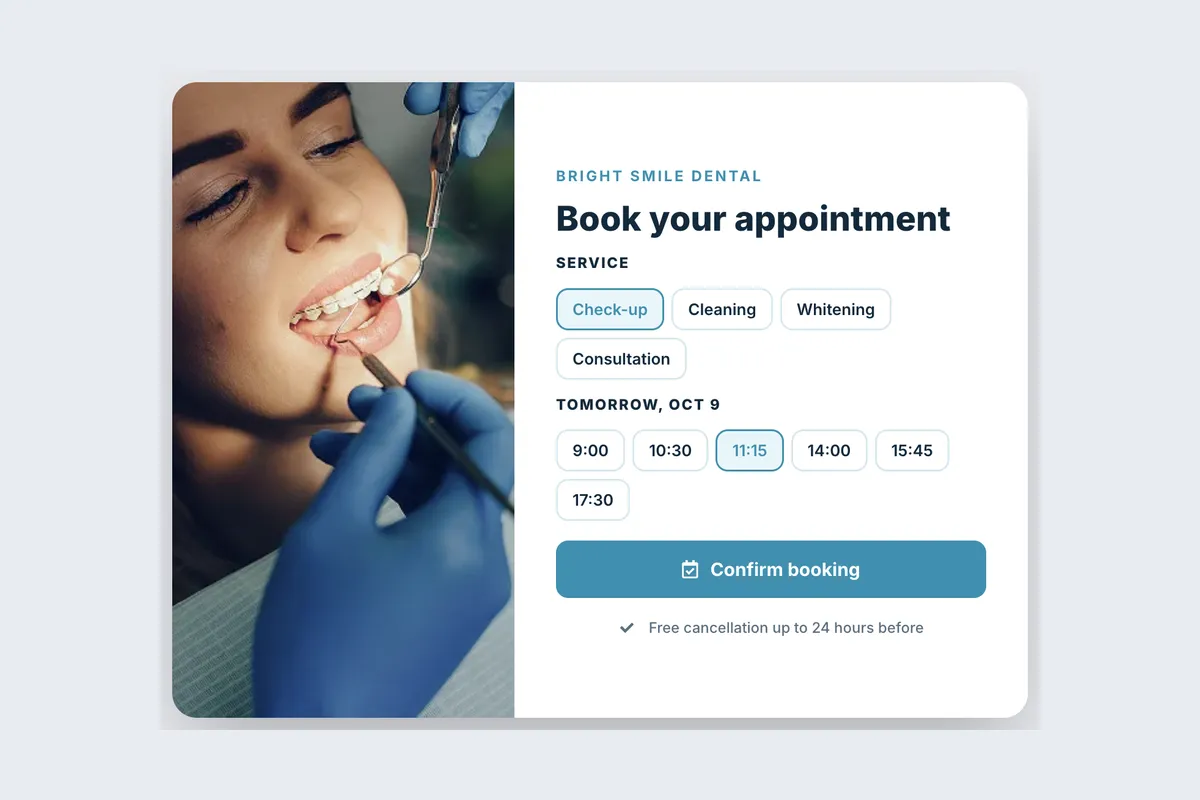 Appointment Booking · Clinic template, full page