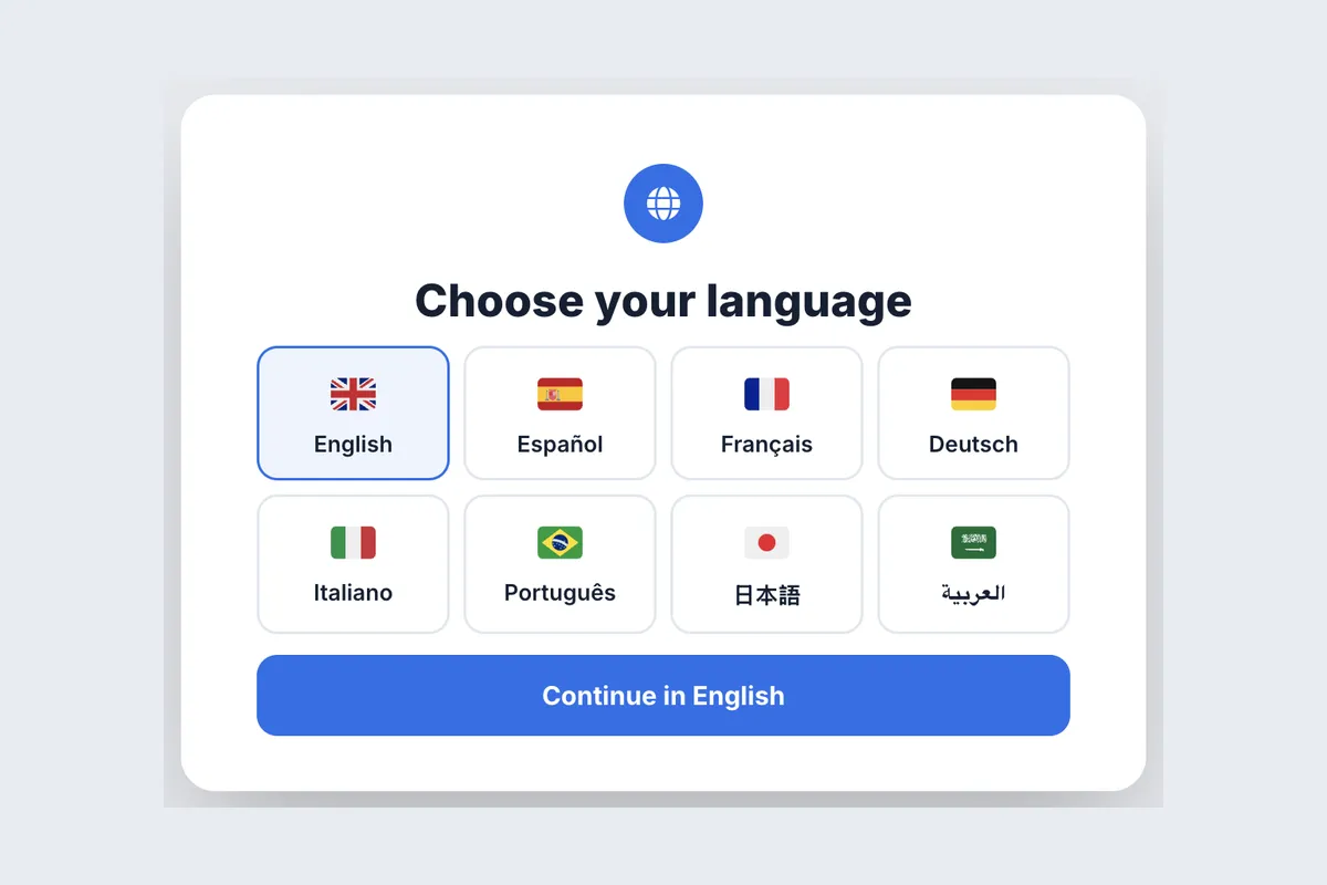 Language Picker · Choose Language template, full page