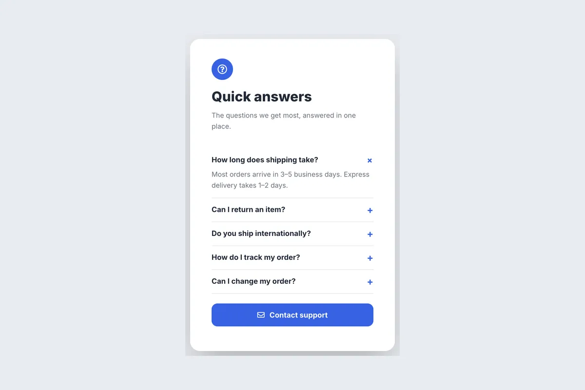 FAQ · Quick Answers template, full page