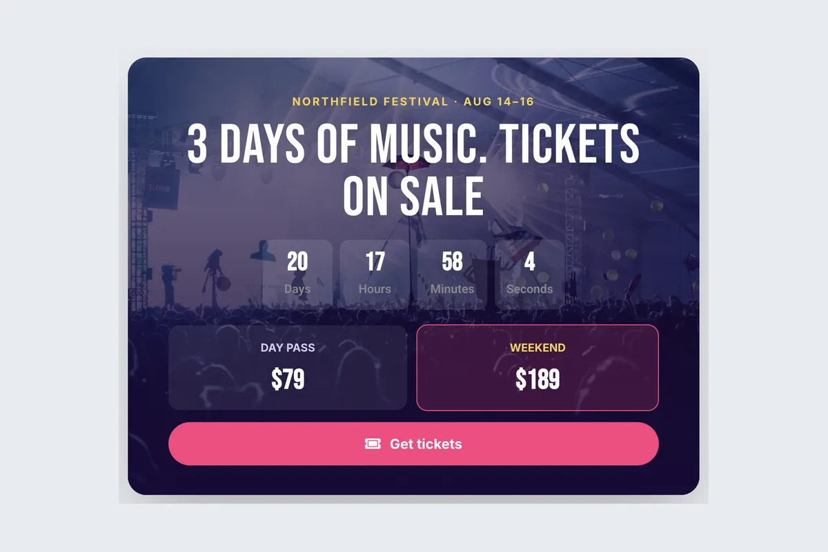 Event Countdown · Festival Tickets template, full page