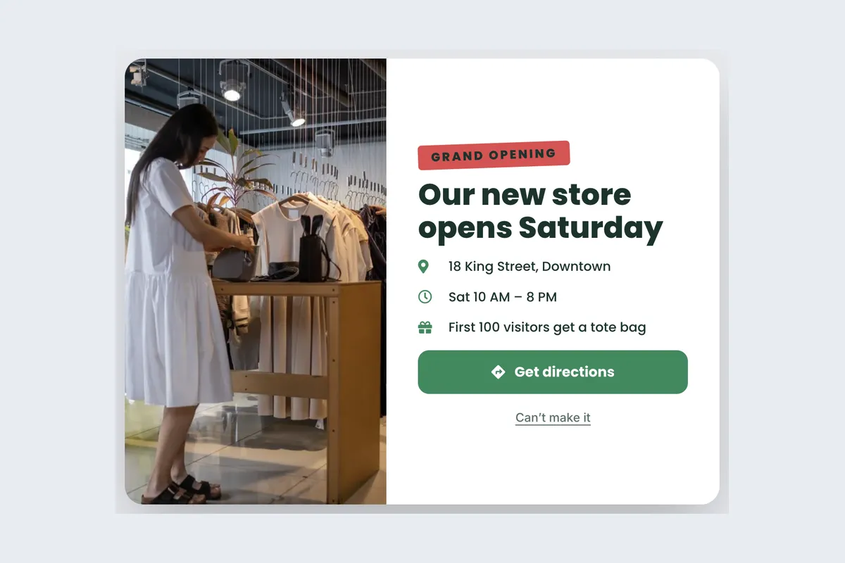 Grand Opening · New Store template, full page