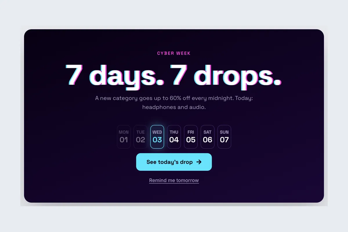 Cyber Week · 7 Days of Deals template, full page