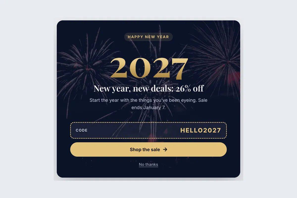 New Year Sale · Midnight Gold template, full page