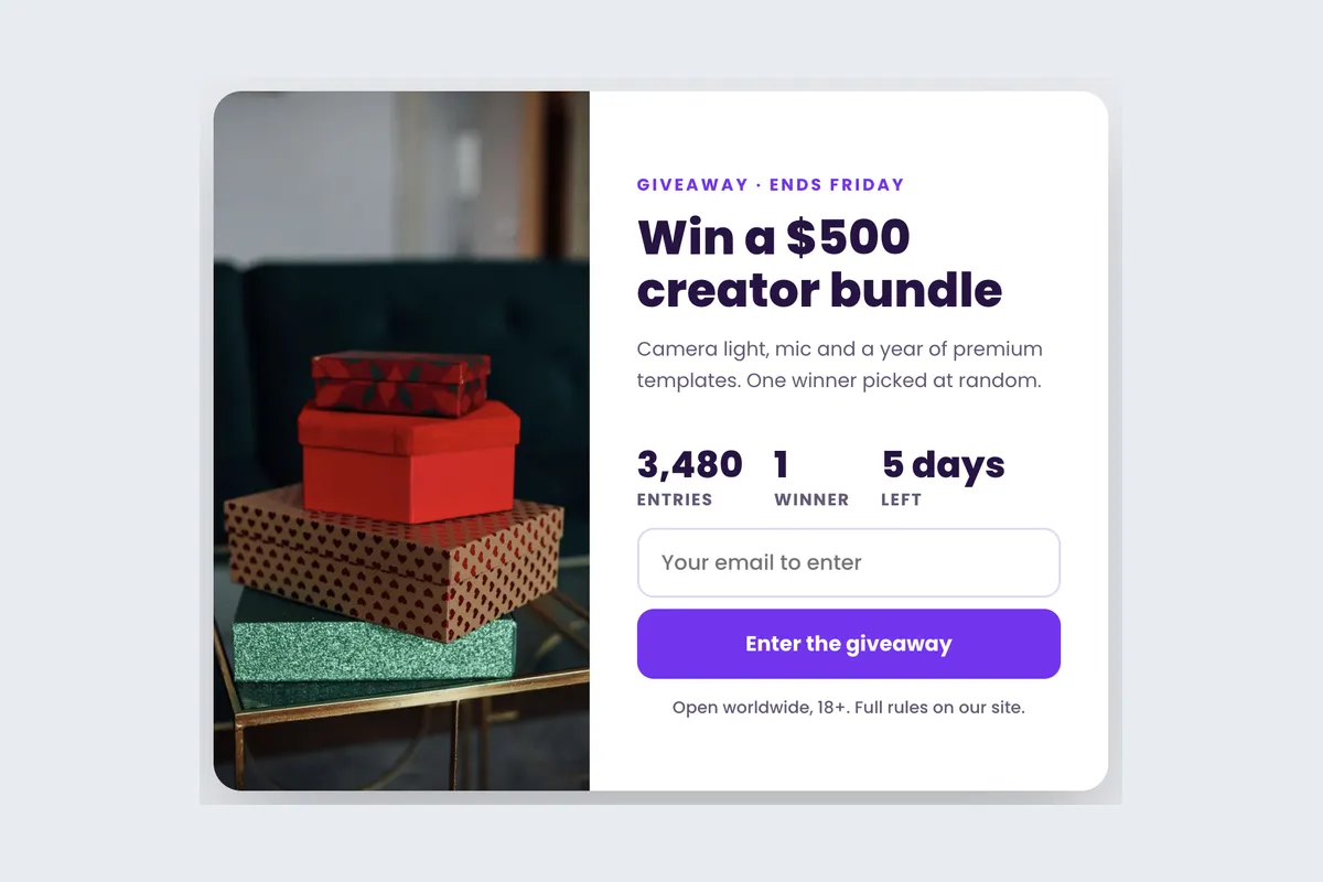 Giveaway · Win the Bundle template, full page