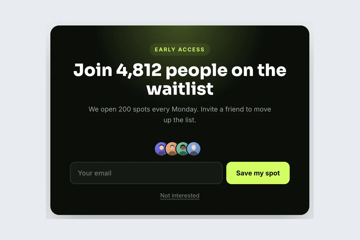 Waitlist · Early Access template, full page