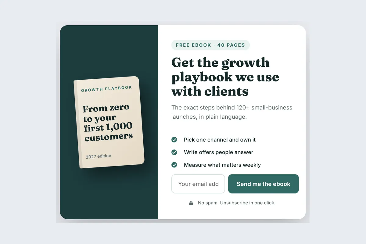Ebook Download · Growth Playbook template, full page