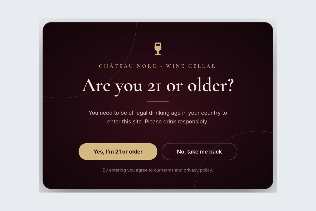 Age Verification Gate template, full page