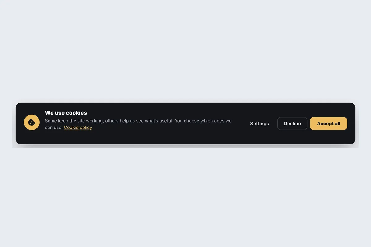 Cookie Consent Bar template, full page