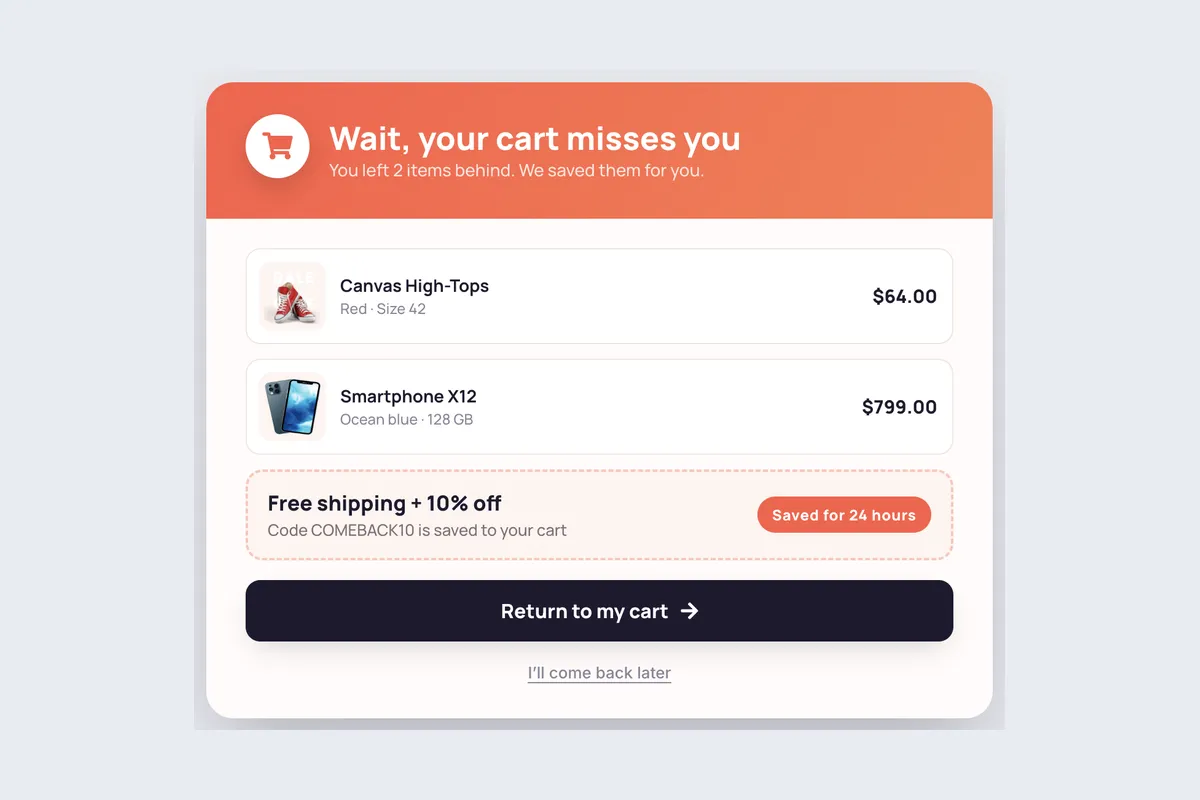 Cart Abandonment Rescue template, full page