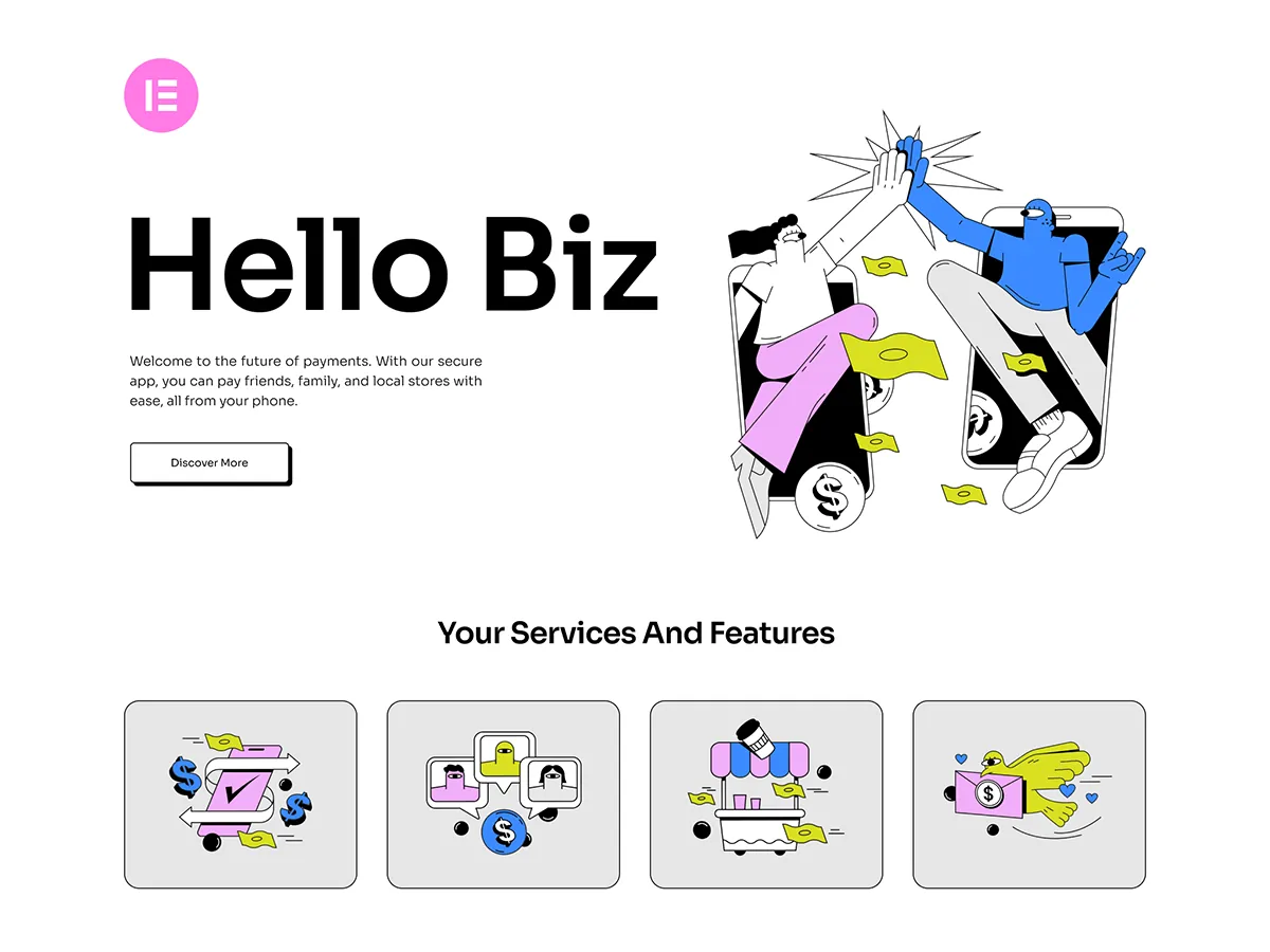 Hello Biz lightweight business theme for Elementor