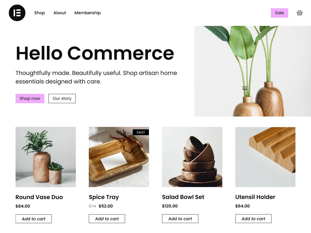 Hello Commerce ecommerce theme by Elementor for WooCommerce stores