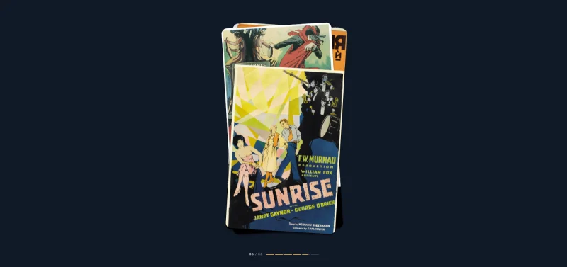 Riffle Deck stacking cards on scroll effect for Elementor with vintage film posters laid over one another