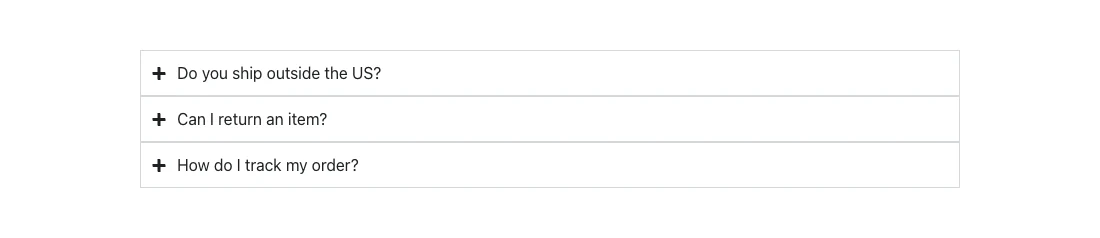 Elementor Accordion widget with all three items collapsed, hiding the content until a title is clicked