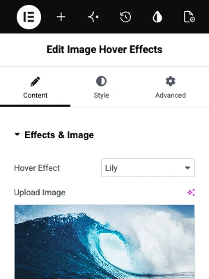 Hover Effect dropdown in the Master Addons Image Hover Effects widget panel