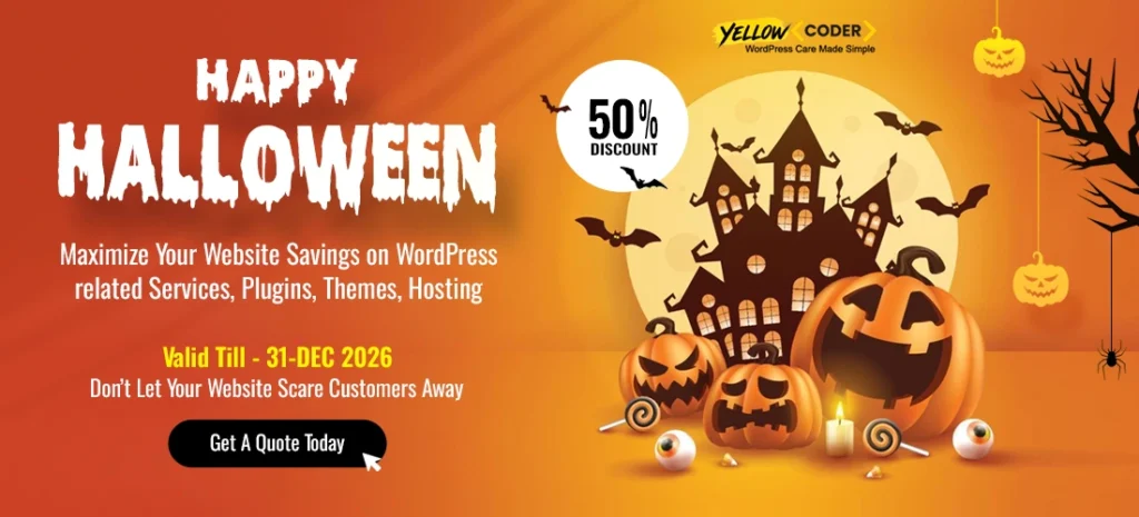 Yellow Coder WordPress maintenance Halloween deal 2026 banner