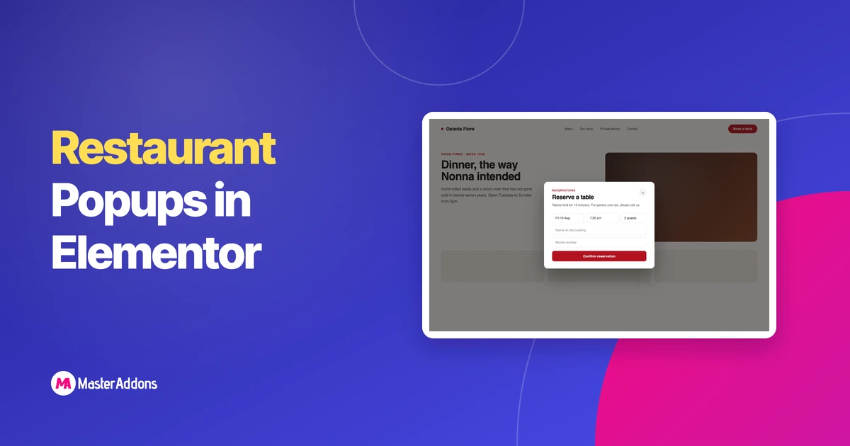 A table reservation popup open over a restaurant website