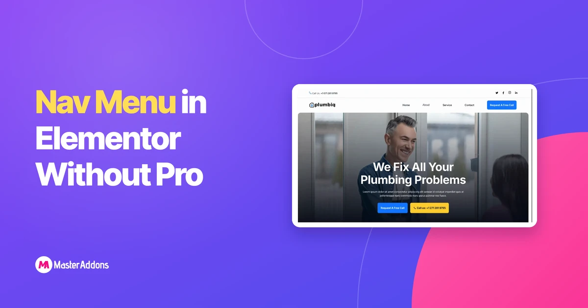 A website header with a navigation menu built in Elementor