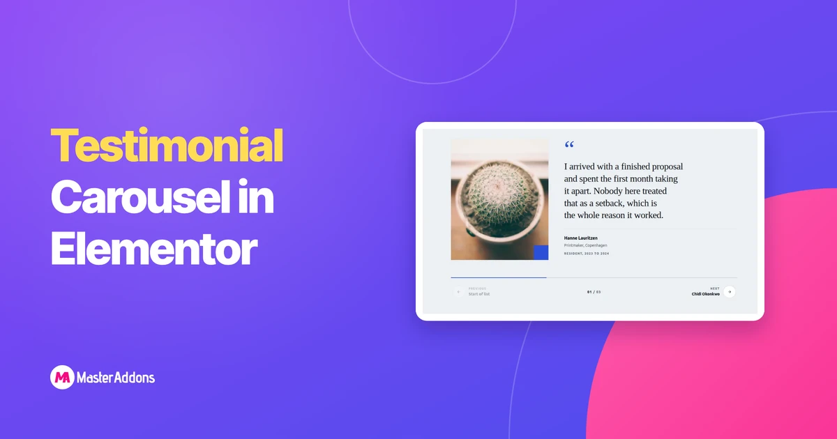 A testimonial slide with a photo, a quote and the customer name