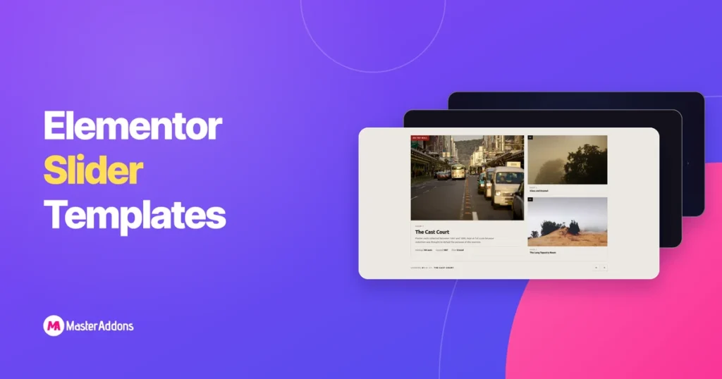 Three Elementor slider templates shown as stacked cards