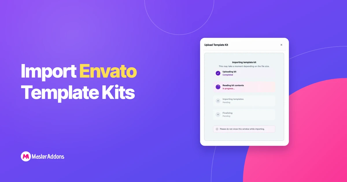 The Upload Template Kit dialog showing import progress steps