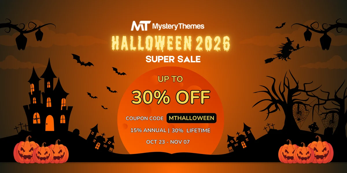 Mystery Themes WordPress Halloween deal 2026 banner