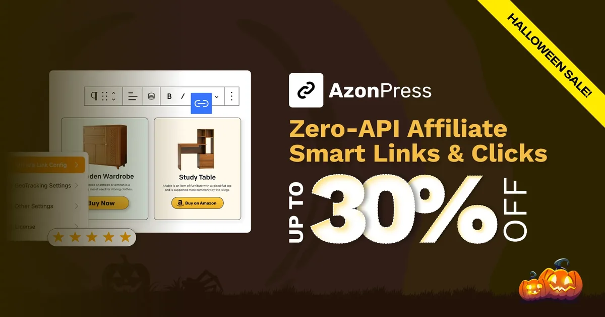 AzonPress WordPress product showcase Halloween deal 2026 banner