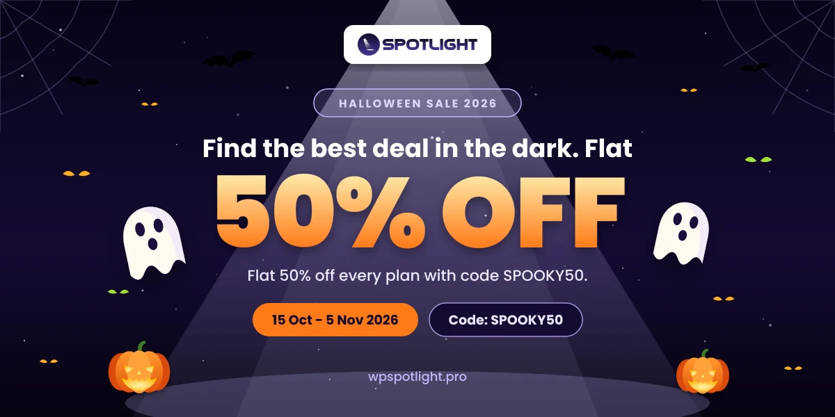 WP Spotlight WordPress dashboard search Halloween deal 2026 banner