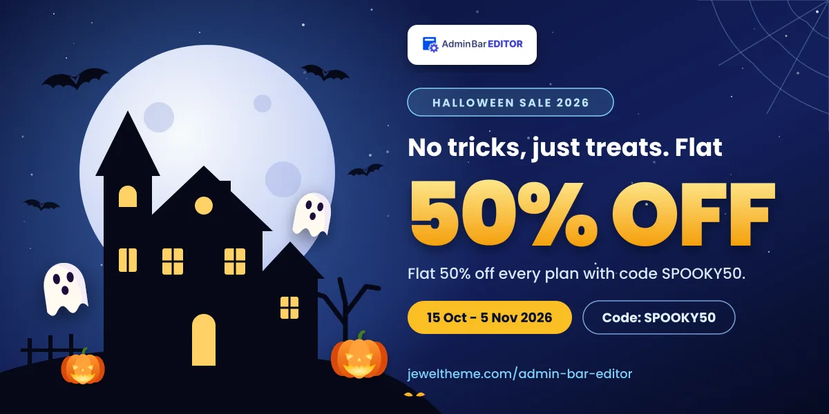 Admin Bar Editor WordPress Halloween deal 2026 banner